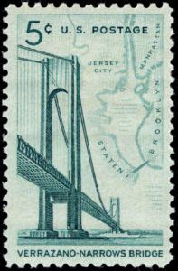 Stamp: Verrazano-Narrows Bridge and Map of New York Bay (United States ...