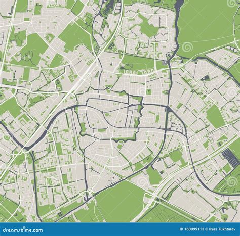 Map of the City of Leiden, Netherlands Stock Illustration - Illustration of land, monochrome ...