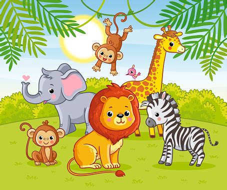 Cute African Animals In The Jungle Animals In The Green Jungle Stock ...