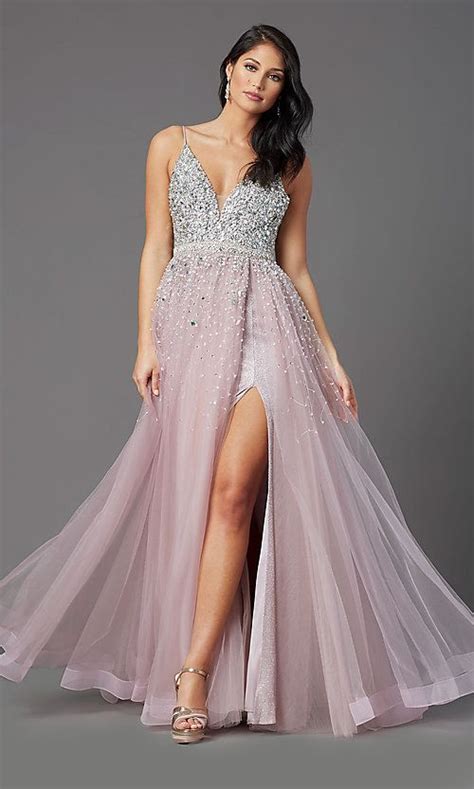 Beaded-Bodice Long Mauve Prom Dress by PromGirl | Mauve prom dress, Prom dresses, Neon prom dresses