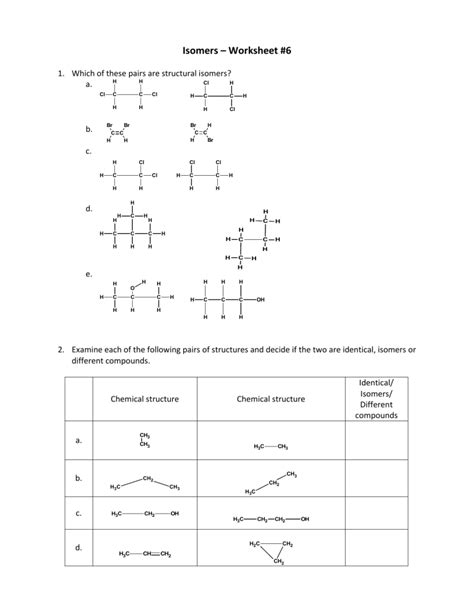 isomers worksheet