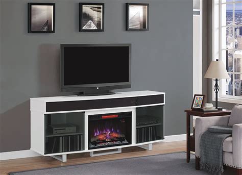 72" Enterprise High Gloss White Entertainment Center Electric Fireplace ...