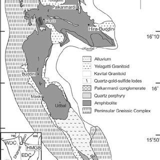 Geologic map of the Hutti-Maski greenstone belt (HMGB; redrawn from... | Download Scientific Diagram