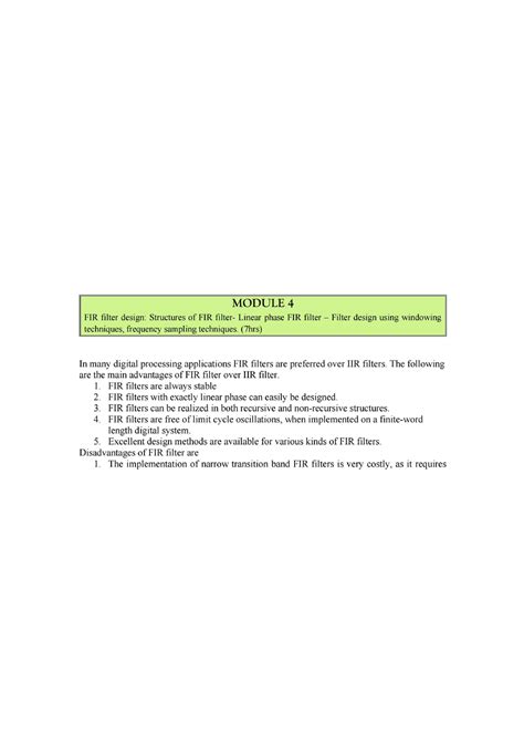 Digital Signal Processing(FIR filter design, structures of FIR, linear phase FIR, Frequency ...