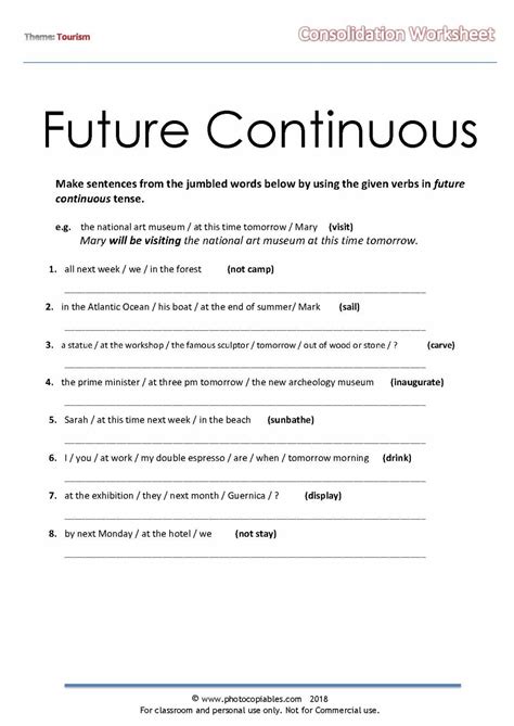 Future Continuous Worksheet | photocopiables