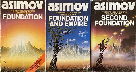 ‘Foundation’ Trilogy by Isaac Asimov, 1951-53. Cover art by Tim White, Grafton/Panther editions ...