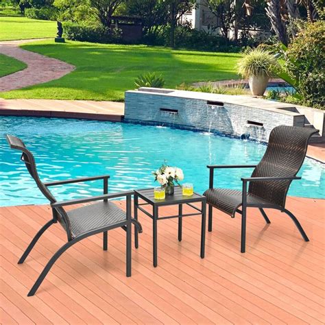 Clihome Patio Furniture 3-Piece Brown Rattan Bistro Patio Dining Set Rattan Square Table with 2 ...