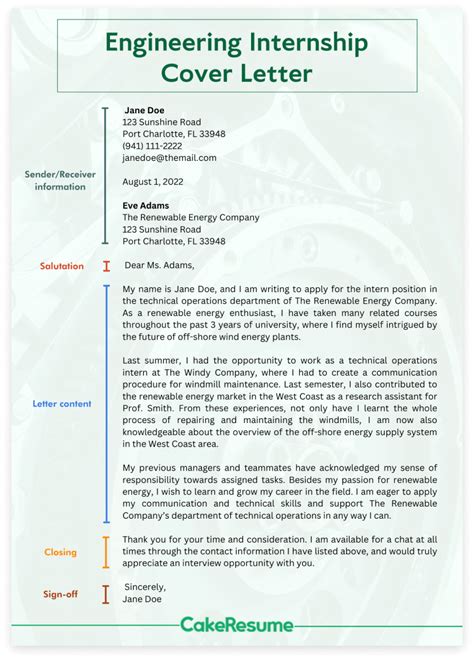 Engineering Internship Cover Letter [Samples, Tips + Template] | CakeResume