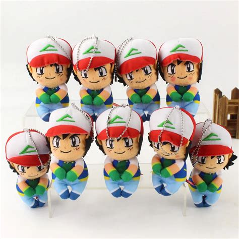 12cm 10pcs/Lot Anime Pokemon Ash Ketchum Plush Toys Pendants Soft Stuffed Cartoon Doll Key ...