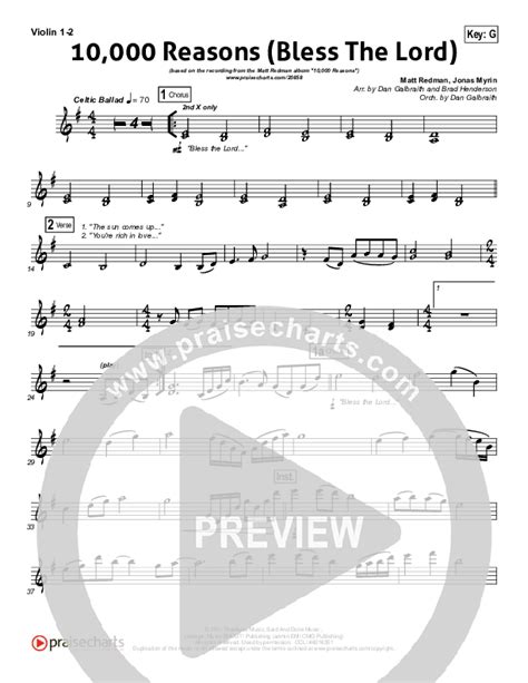 10,000 Reasons (Bless The Lord) Violin Sheet Music PDF (Matt Redman / Passion) - PraiseCharts