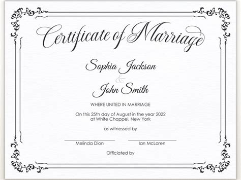 Editable Minimalist Wedding Certificate Template, Printable Certificate of Marriage, Elegant ...