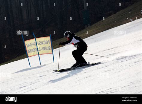 Skiing on a piste at the Maribor Pohorje Ski Resort near Maribor ...