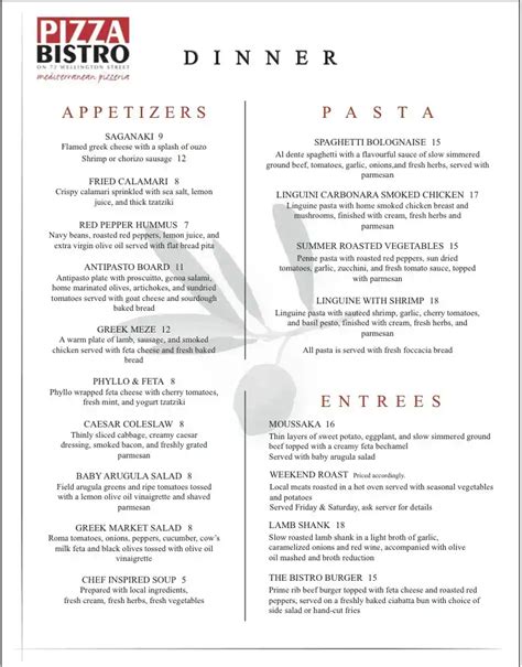 Pizza Bistro Menu, Menu for Pizza Bistro, Stratford, Stratford - Urbanspoon/Zomato