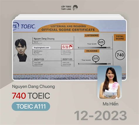 Nguyen Dang Duong 740 TOEIC 23/11/2023 Ms Hiền A111 - Lớp Toeic Thầy Long