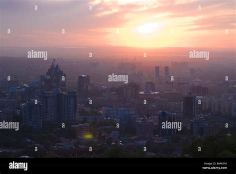 Skyline of Almaty at sunset, Kazakhstan Stock Photo - Alamy