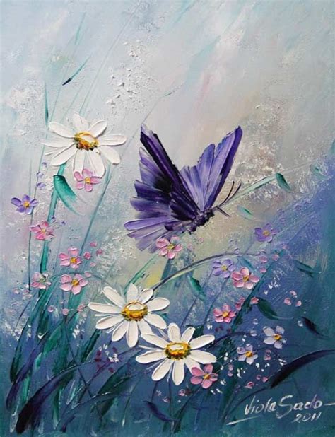 MALARSTWO VIOLAART: MOTYL | Butterfly art painting, Wildflower ...