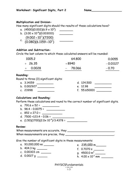 Significant Digits Worksheet 2