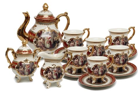 Royal Porcelain 15-Piece Antique RED Vintage Dining Tea Cup Set, Service for 6, Handmade & Hand ...