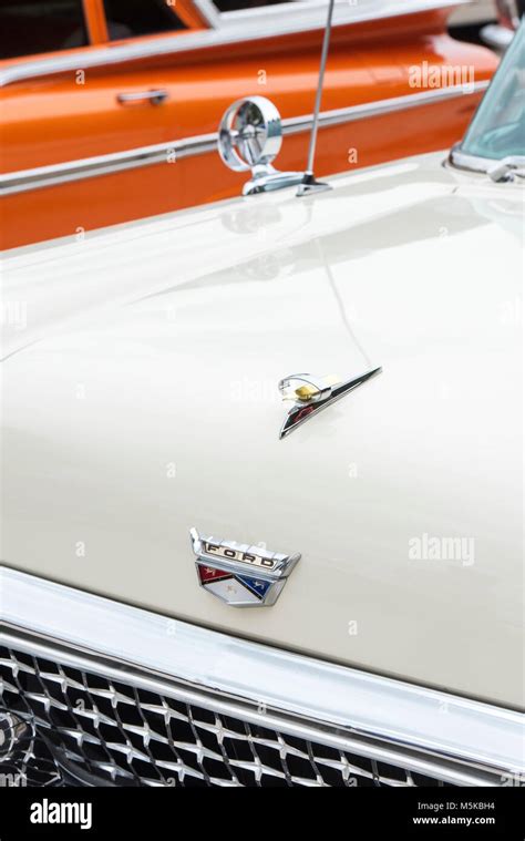 1959 Ford hood ornament and badge. Classic American car Stock Photo - Alamy