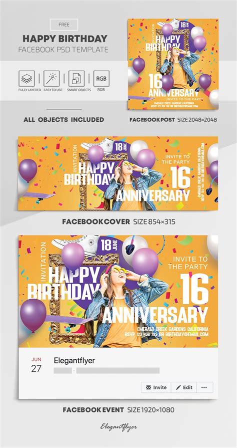 Happy Birthday - Free Facebook Cover Template in PSD + Post + Event ...