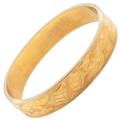 Engraved Gold Bangle Bracelet at 1stDibs