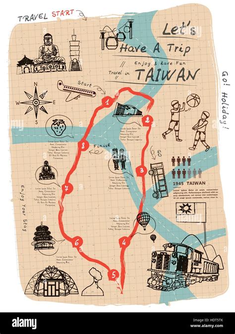 creative Taiwan travel map on notepaper in line style Stock Vector Art & Illustration, Vector ...