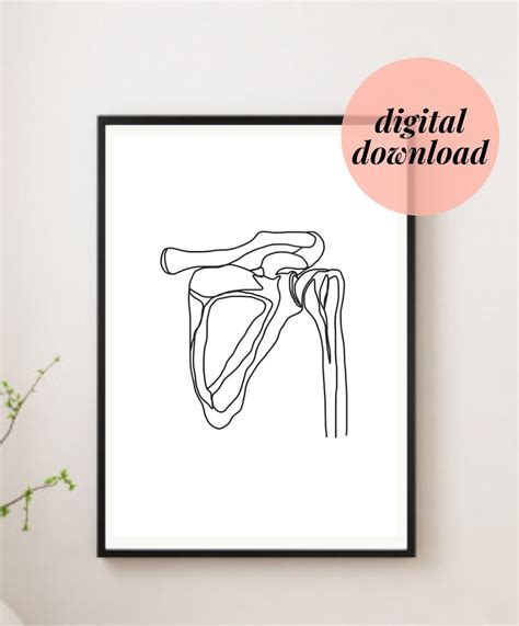 Shoulder Black and White Anatomy Printable Minimalist Abstract Line Art Chiropractic Medical ...