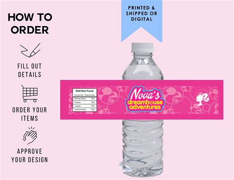 a bottle of water with instructions for how to order on the label and what to put in it