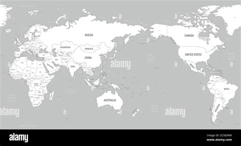 World map - Asia, Australia and Pacific Ocean centered. White lands and ...