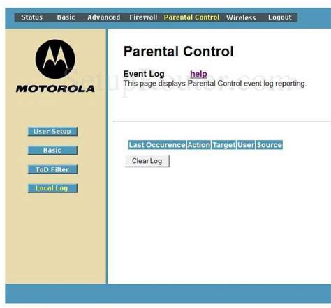 Motorola SBG6580 Screenshot Parental Control Event Log