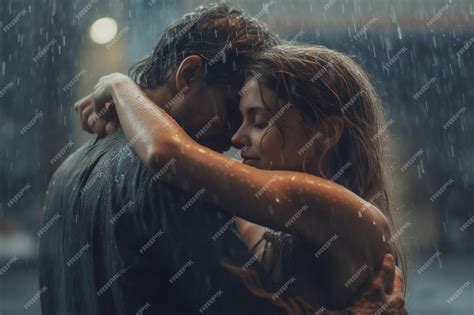 Premium AI Image | Image of romantic couple hugging in the rain