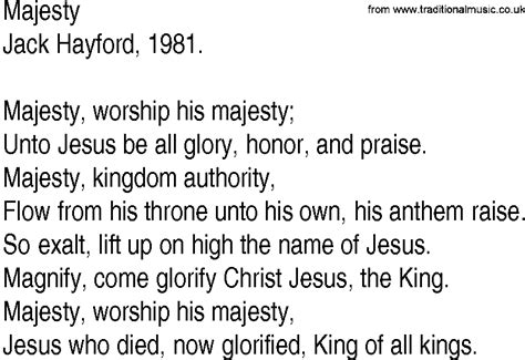 Hymn and Gospel Song Lyrics for Majesty by Jack Hayford