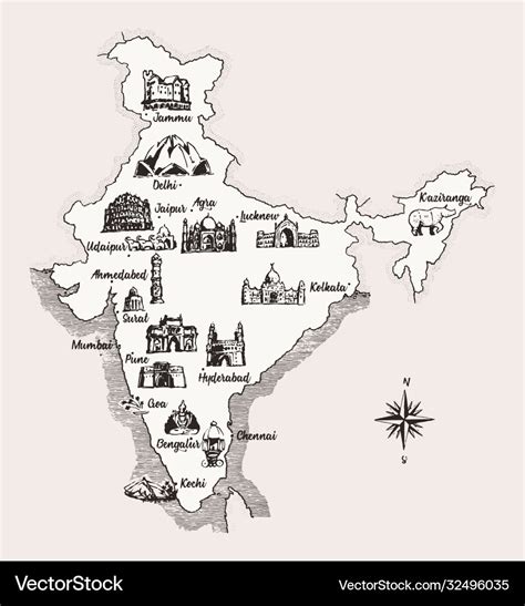 Map india old school style vintage design Vector Image