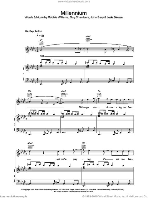 Millennium sheet music for voice, piano or guitar (PDF)