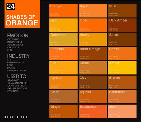 Printable Color Chart Orange