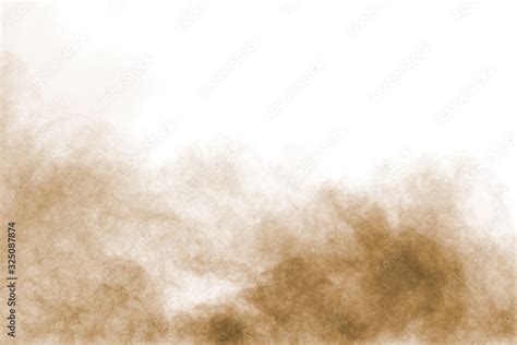 Brown dust cloud.Brown particles splattered on white background. Stock Photo | Adobe Stock