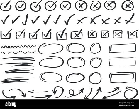 Check mark icon in hand drawn style. Handmade doodle vector illustration on isolated background ...