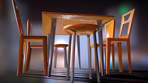 Low poly outdoor table, patio chairs & stool (2) - Download Free 3D model by Nortenko Dmytro ...