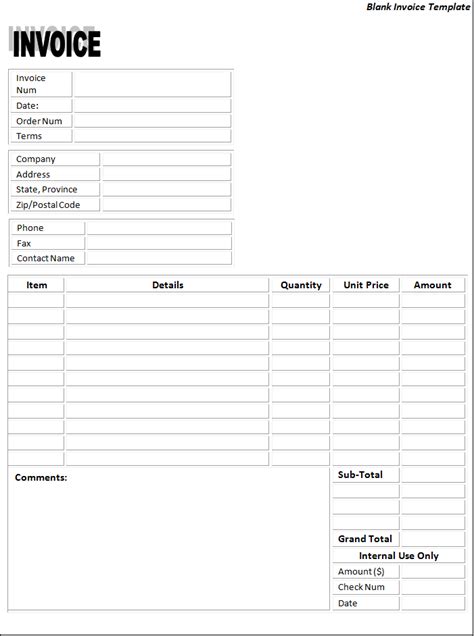 Blank Word Invoice Template | Free Word's Templates