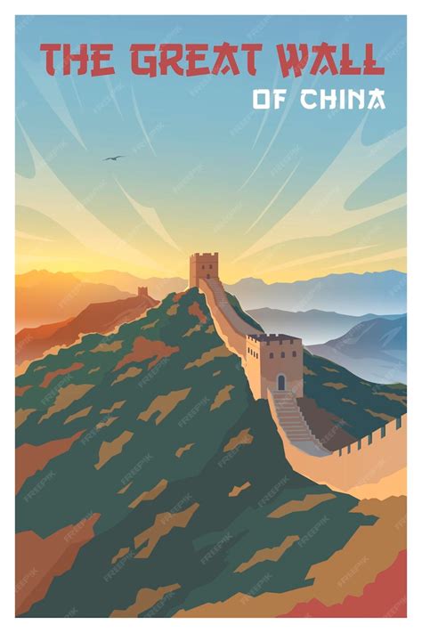 Premium Vector | The great wall of china vector poster