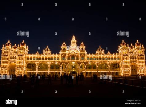 Mysore Palace lighting during night at Mysore, Karnataka, India Stock ...