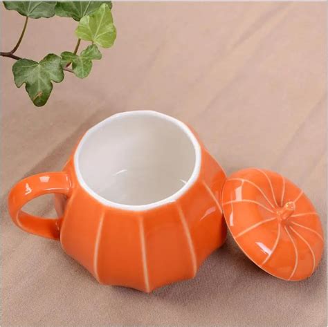 Halloween Pumpkin Mug White Porcelain Handmade 300ml 10oz Porcelain Coffee Cup Ceramic Mug With ...