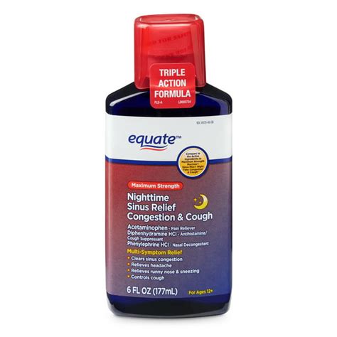 Equate Maximum Strength Nighttime Sinus Relief Congestion & Cough, Ages 12+, 6 fl oz - Walmart ...