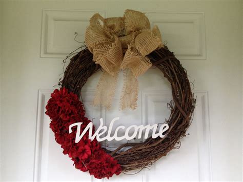 Welcome wreath :-) Welcome Wreath, Front Doors, Grapevine Wreath, Grape ...