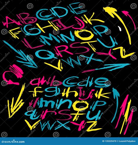 Psychedelic Font of the Alphabet in Graffiti Style Stock Illustration ...