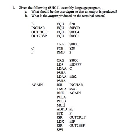 1. Given the following 68HC11 assembly language | Chegg.com