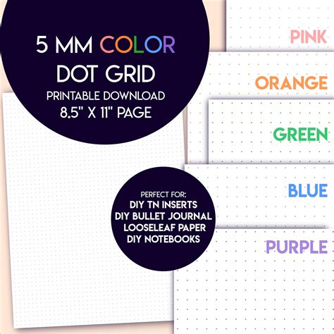 Colored dot 5 mm dot grid paper printable US letter size