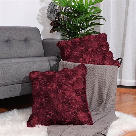 Piccocasa 3D Rose Flower Faux Silk Satin Throw Pillow Cover 2pcs for Couch Sofa 16"x16 ...