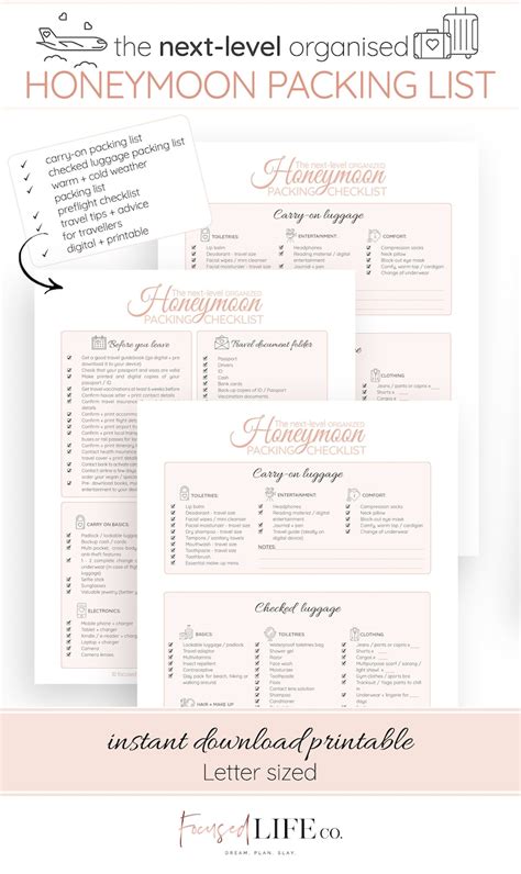 Honeymoon Checklist Honeymoon Packing List PDF Printable - Etsy