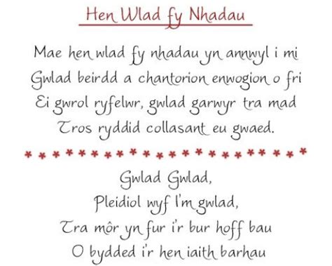 Welsh National Anthem Phonetic Lyrics Printable - Printable Template